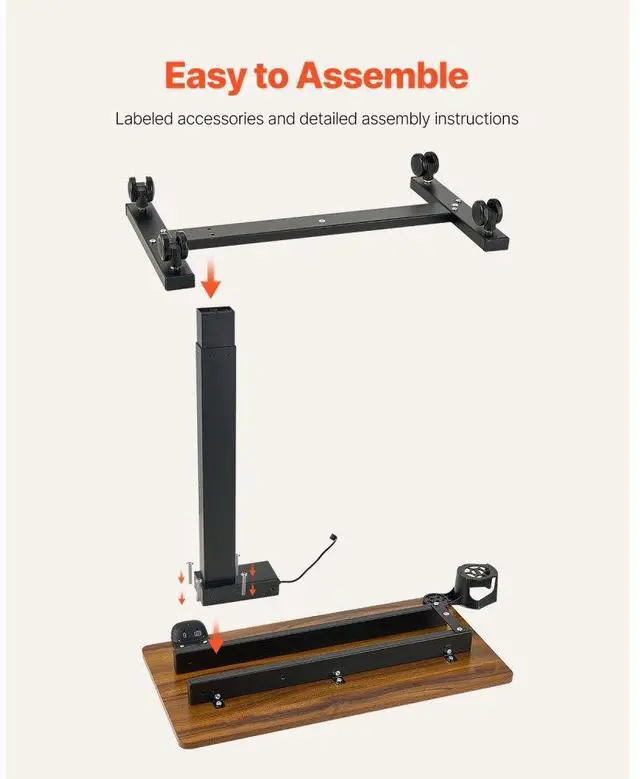 Alt view image 7 of 14 - VEVOR Overbed Table, Mobile Bed Side Table with 4 Wheels, Electric Lifting with Upgrade Button, Rolling Laptop Desk with Cup Holder, Height Adjustable Overbed Desk for Home, Office, Study, Wood+Black