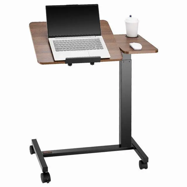 Main image of VEVOR Overbed Table, Mobile Bed Side Table with Flip Desktop and 4 Wheels, Height & Angle Adjustable Rolling Laptop Desk with Cup Holder, Portable Over Bed Desk for Home, Office, Study, Wood + Black