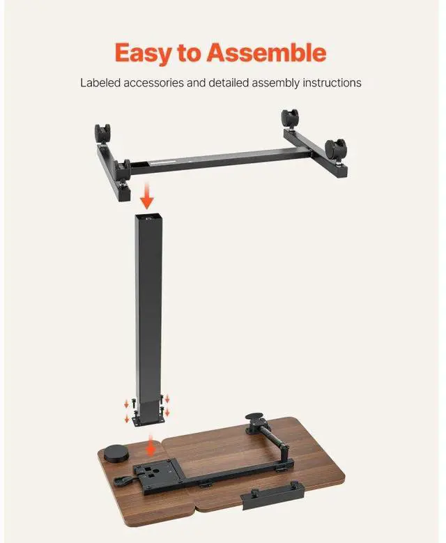 Alt view image 7 of 7 - VEVOR Overbed Table, Mobile Bed Side Table with Flip Desktop and 4 Wheels, Height & Angle Adjustable Rolling Laptop Desk with Cup Holder, Portable Over Bed Desk for Home, Office, Study, Wood + Black