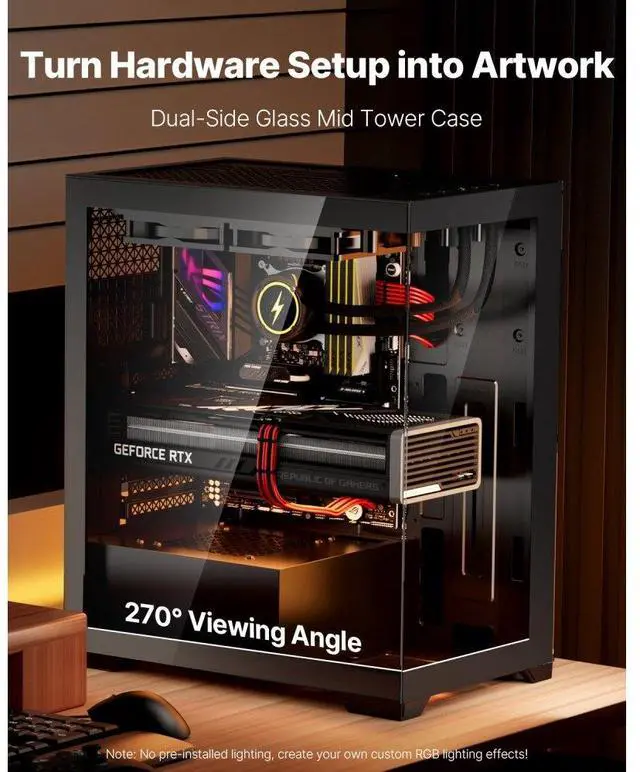 Alt view image 2 of 7 - VEVOR PC Gaming Case Mid-Tower Computer Case with 2 x 120 mm Fans for ATX Motherboard
