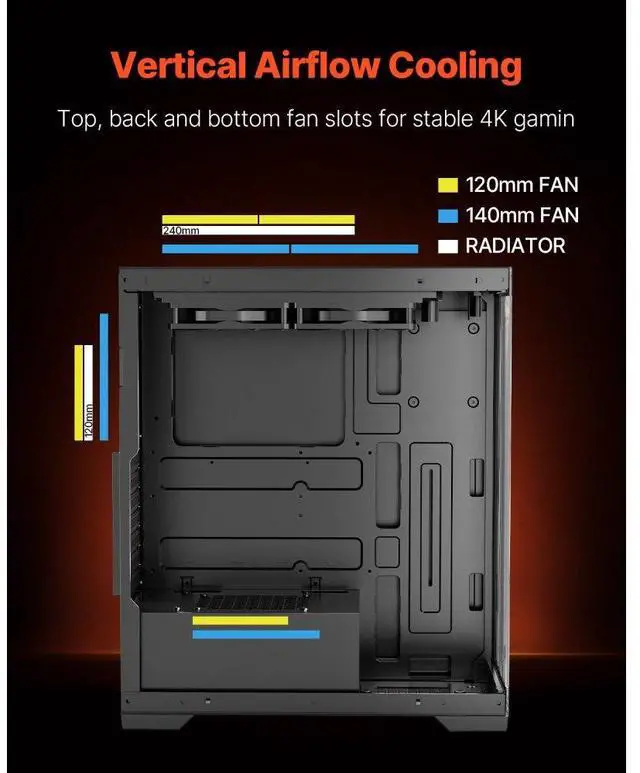 Alt view image 4 of 7 - VEVOR PC Gaming Case Mid-Tower Computer Case with 2 x 120 mm Fans for ATX Motherboard