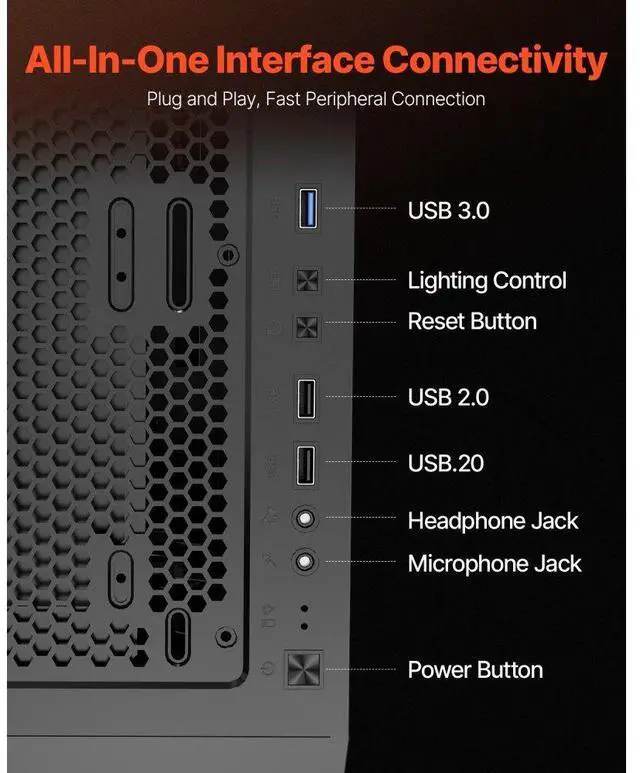 Alt view image 5 of 7 - VEVOR Mid-Tower PC Gaming Case Computer Case 3 x 120 mm ARGB Fans for ATX Motherboard