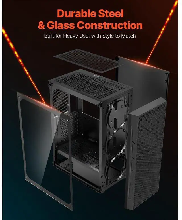 Alt view image 6 of 7 - VEVOR Mid-Tower PC Gaming Case Computer Case 3 x 120 mm ARGB Fans for ATX Motherboard