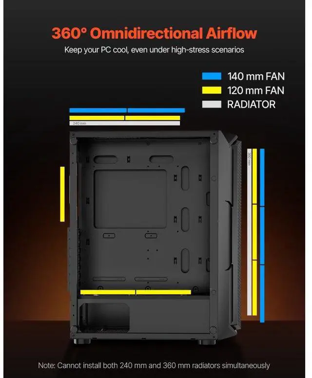Alt view image 3 of 7 - VEVOR Mid-Tower PC Gaming Case Computer Case 4 x 120 mm ARGB Fans for ATX Motherboard
