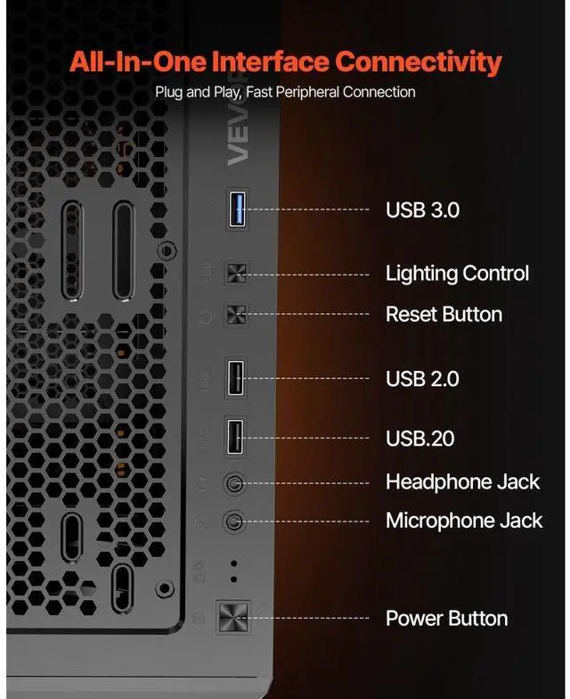 Alt view image 5 of 7 - VEVOR Mid-Tower PC Gaming Case Computer Case 4 x 120 mm ARGB Fans for ATX Motherboard