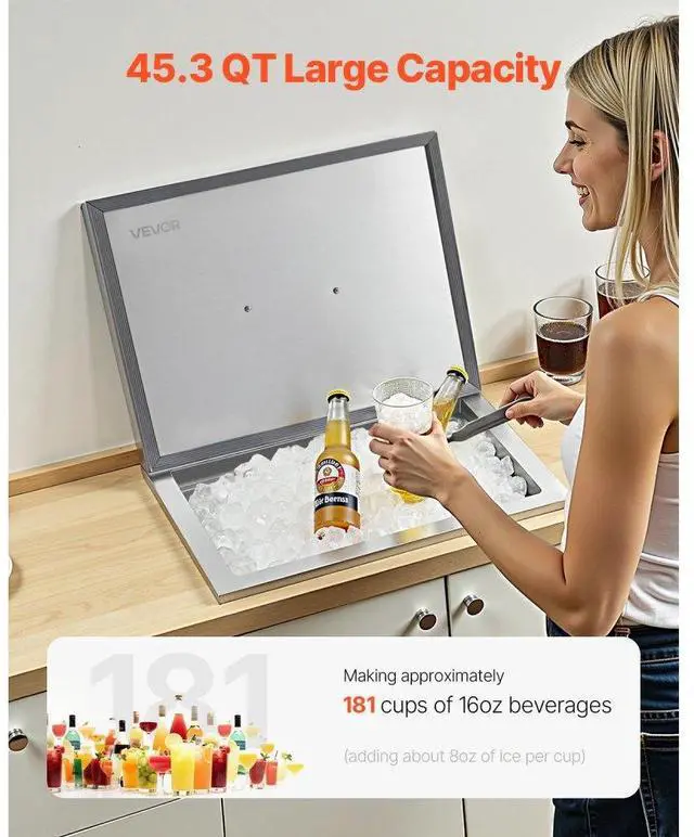 Alt view image 2 of 7 - 45.3 Qt Drop in Ice Chest Ice Cooler Ice Bin Stainless Steel 22"x17"x12"