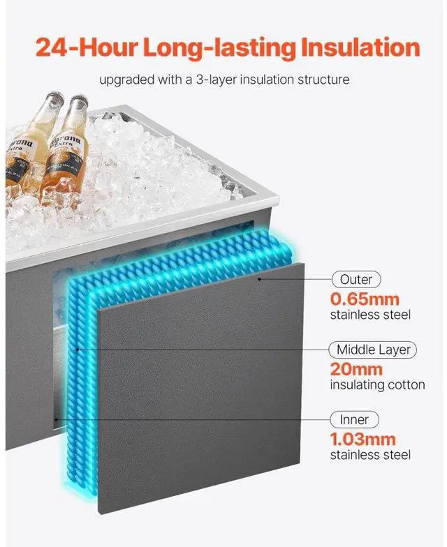 Alt view image 3 of 7 - 45.3 Qt Drop in Ice Chest Ice Cooler Ice Bin Stainless Steel 22"x17"x12"