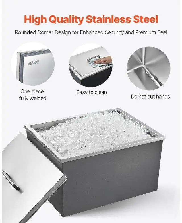 Alt view image 4 of 7 - 45.3 Qt Drop in Ice Chest Ice Cooler Ice Bin Stainless Steel 22"x17"x12"