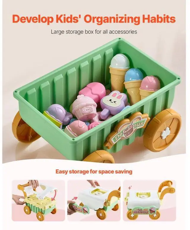 Alt view image 4 of 7 - VEVOR Ice Cream Cart for Kids Pretend Play Ice Cream Shop for Kids Aged 3+