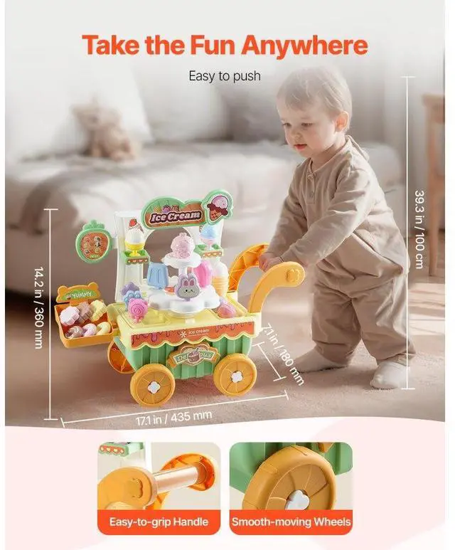 Alt view image 5 of 7 - VEVOR Ice Cream Cart for Kids Pretend Play Ice Cream Shop for Kids Aged 3+