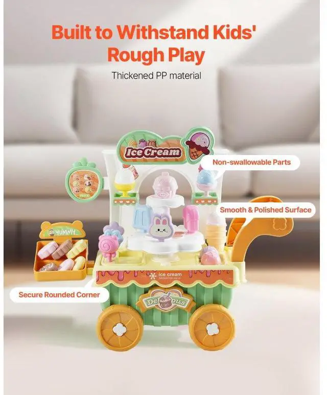 Alt view image 6 of 7 - VEVOR Ice Cream Cart for Kids Pretend Play Ice Cream Shop for Kids Aged 3+