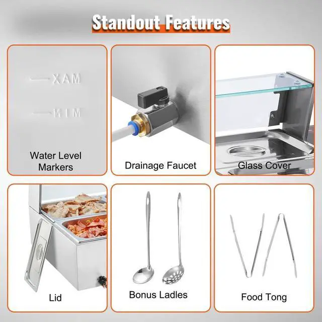 Alt view image 6 of 7 - VEVOR Commercial Electric Food Warmer Countertop Buffet 6*8Qt with Glass Shield