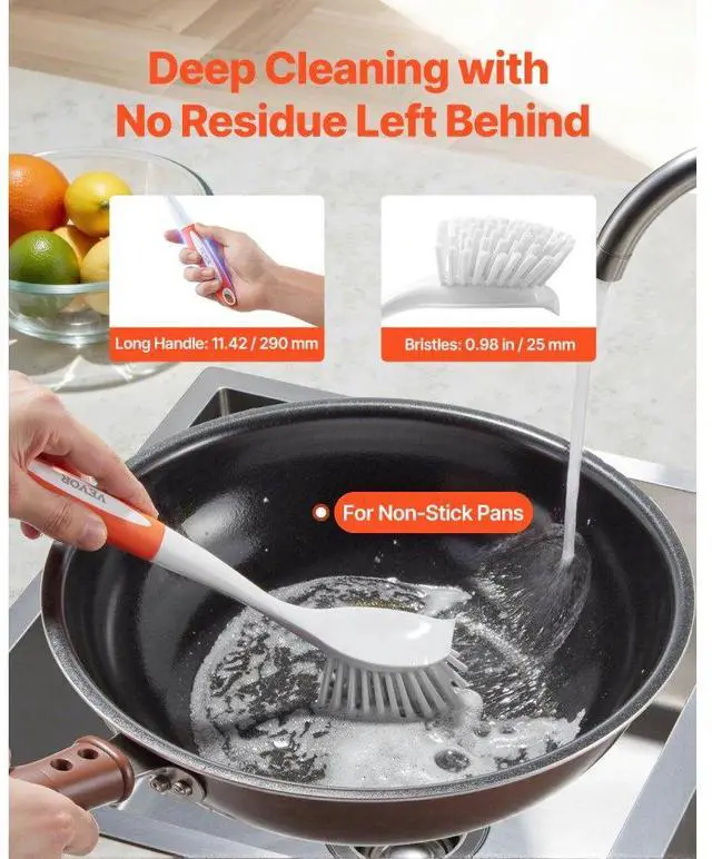 Alt view image 2 of 7 - VEVOR Dish Brush 4 Pack Kitchen Scrub Brushes with PP Handle 2 Gray + 2 Orange