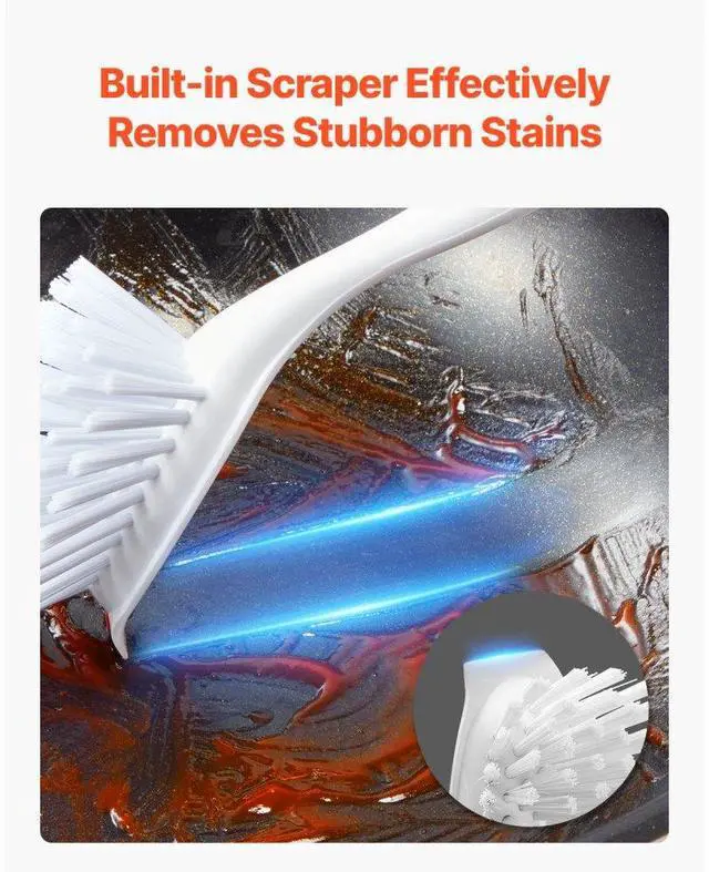 Alt view image 4 of 7 - VEVOR Dish Brush 4 Pack Kitchen Scrub Brushes with PP Handle 2 Gray + 2 Orange