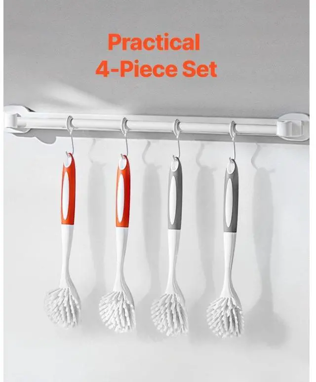 Alt view image 6 of 7 - VEVOR Dish Brush 4 Pack Kitchen Scrub Brushes with PP Handle 2 Gray + 2 Orange