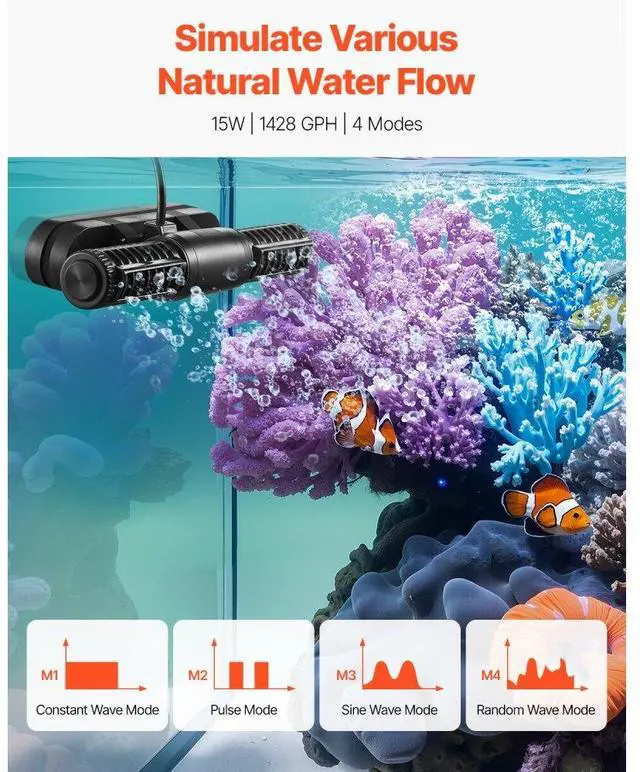 Alt view image 3 of 7 - VEVOR Aquarium Wave Maker Adjustable Cross Flow Pump with Controller 15W 1428 GPH