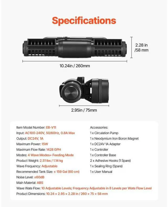 Alt view image 7 of 7 - VEVOR Aquarium Wave Maker Adjustable Cross Flow Pump with Controller 15W 1428 GPH