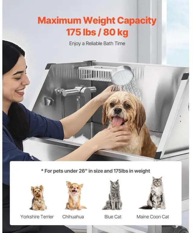 Alt view image 4 of 7 - 34 inch Dog Grooming Bath Tub Stainless Steel w Faucet for Pets