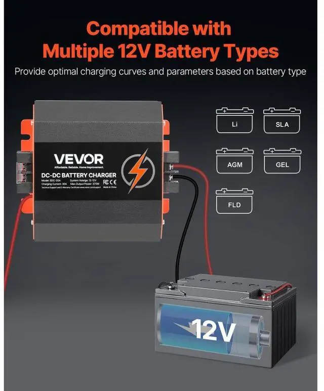 Alt view image 4 of 7 - 12V 30A DC to DC Charger Battery Charger 375W for Lead-Acid and Lithium AGM GEL