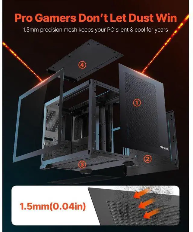 Alt view image 6 of 7 - Mid-Tower PC Case Dual Chamber Gaming Computer Case for ATX Motherboard No Fan