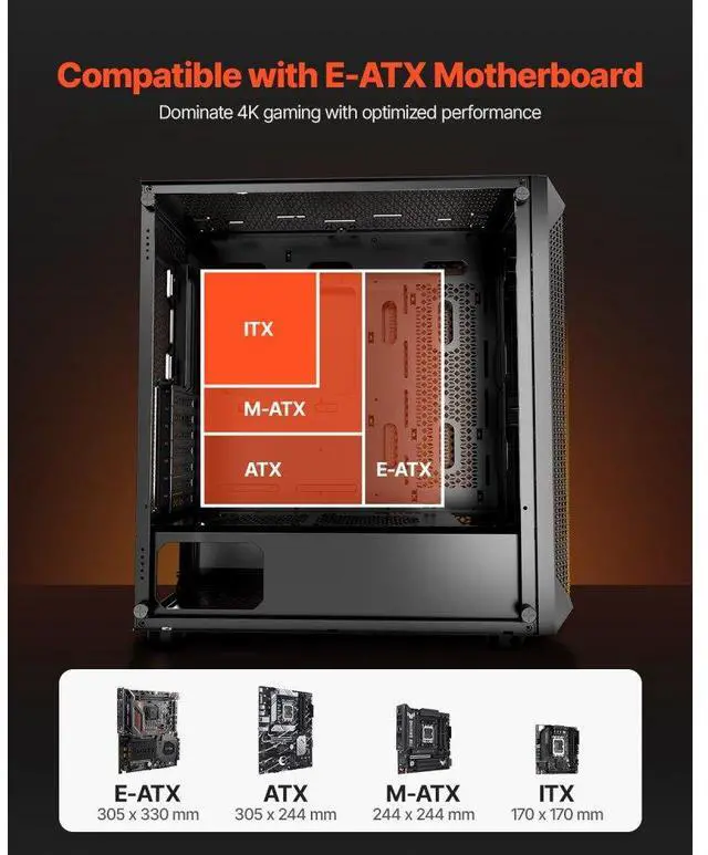 Alt view image 2 of 14 - PC Case Full-Tower Gaming Computer Case with 3 PWM Fans for E-ATX Motherboard