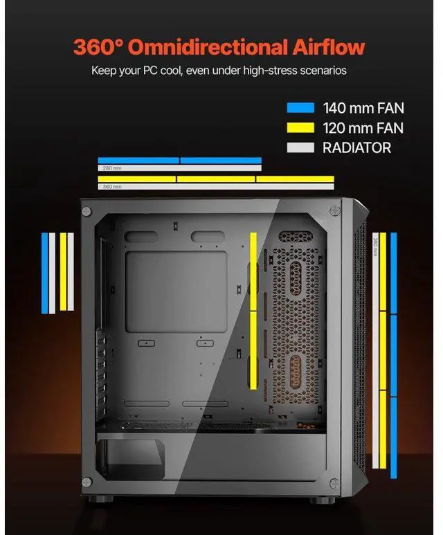 Alt view image 3 of 14 - PC Case Full-Tower Gaming Computer Case with 3 PWM Fans for E-ATX Motherboard