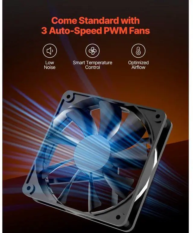 Alt view image 4 of 14 - PC Case Full-Tower Gaming Computer Case with 3 PWM Fans for E-ATX Motherboard