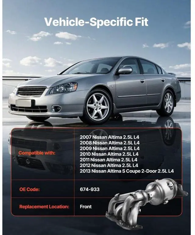 Alt view image 2 of 7 - Catalytic Converter Compatible with Nissan Altima 2007-2013 2.5L Front 674-933