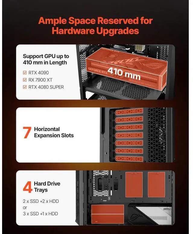 Alt view image 5 of 14 - PC Case Full-Tower Gaming Computer Case with 3 PWM Fans for E-ATX Motherboard