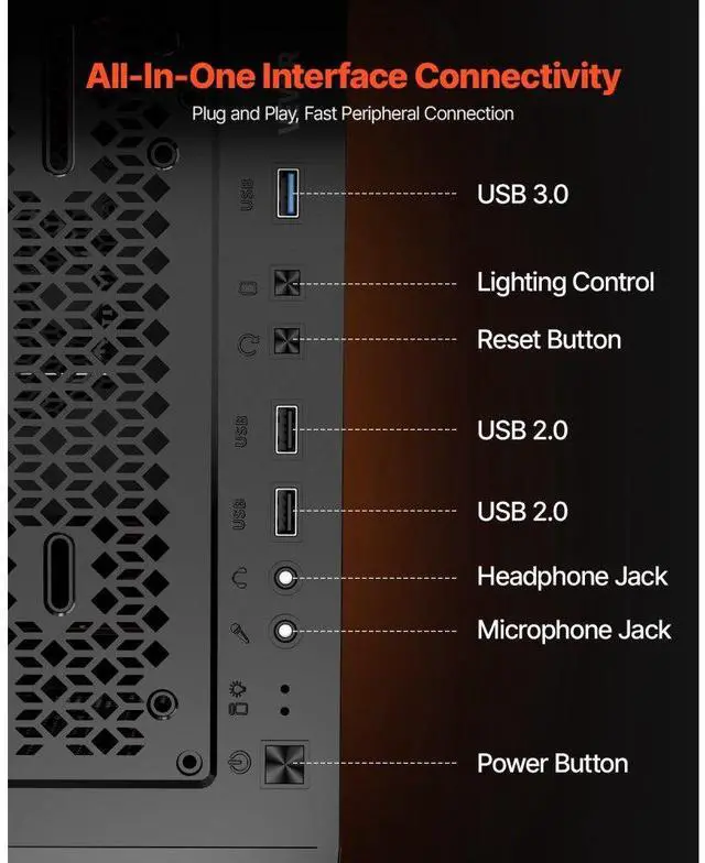 Alt view image 6 of 14 - PC Case Full-Tower Gaming Computer Case with 3 PWM Fans for E-ATX Motherboard