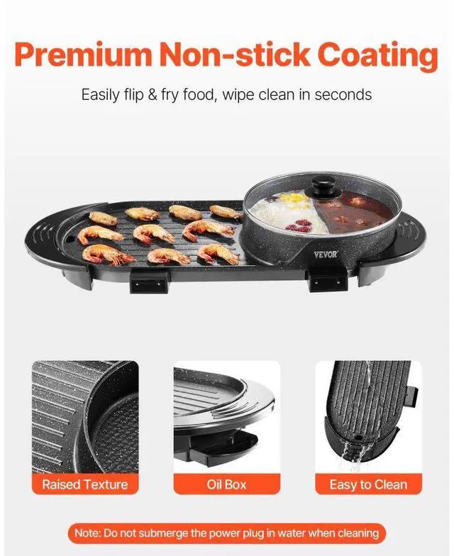 Alt view image 5 of 7 - Hot Pot with Grill 2200W 2-in-1 Electric Smokeless Grill Hot Pot for 1-6 People
