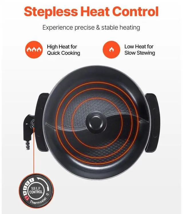 Alt view image 4 of 7 - Electric Hot Pot 5 L Non-Stick Shabu-shabu Hot Pot with Divider for 6-10 People