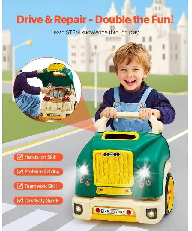 Alt view image 2 of 14 - VEVOR Engine Toy Kids Mechanic Car Repair Set with Removable Parts Green