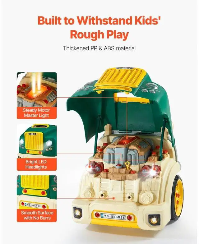 Alt view image 6 of 14 - VEVOR Engine Toy Kids Mechanic Car Repair Set with Removable Parts Green