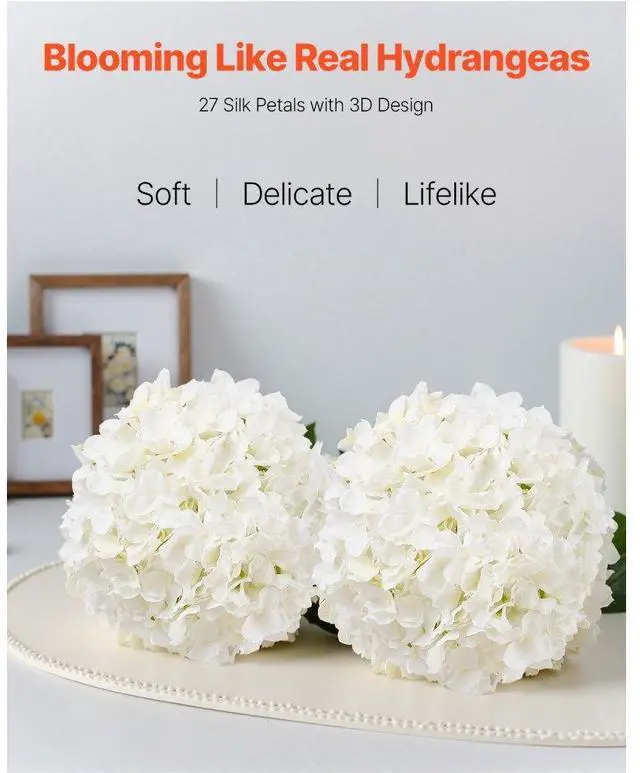 Alt view image 2 of 7 - 205 Pcs Artificial Silk Hydrangea Flowers 9.8 In Bouquet Arrangement White