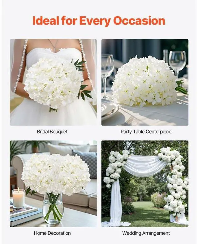 Alt view image 6 of 7 - 205 Pcs Artificial Silk Hydrangea Flowers 9.8 In Bouquet Arrangement White