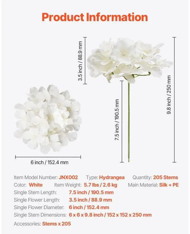 Alt view image 7 of 7 - 205 Pcs Artificial Silk Hydrangea Flowers 9.8 In Bouquet Arrangement White