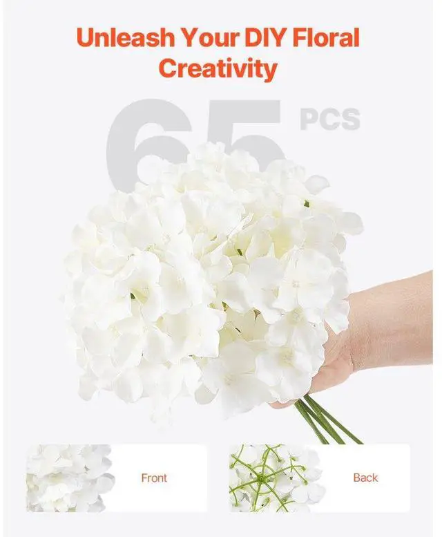 Alt view image 4 of 7 - 65 Pcs Artificial Silk Hydrangea Flowers 9.8 In Bouquet Arrangement White