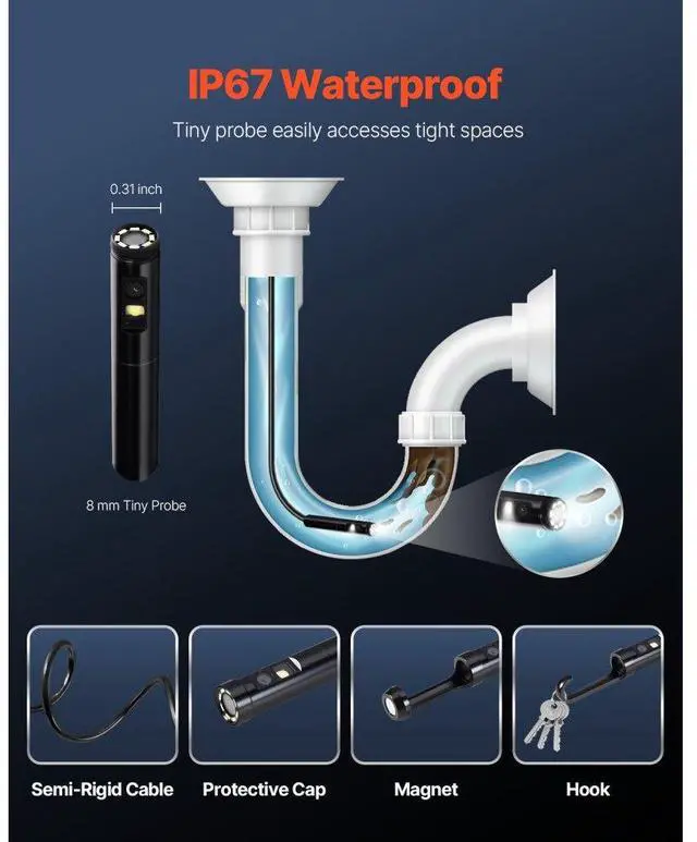 Alt view image 6 of 14 - VEVOR Dual Lens Borescope Endoscope Camera for Android IOS & 16.4FT Snake Cable