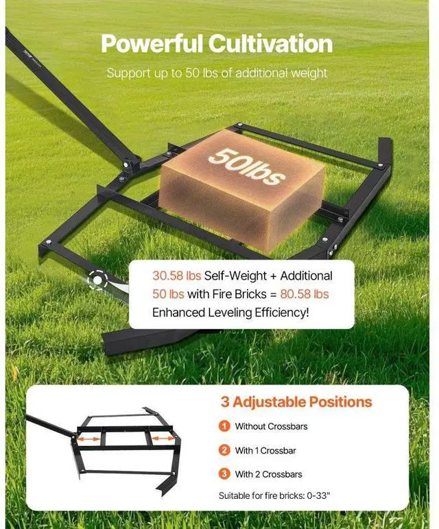 Alt view image 4 of 14 - Drag Harrow 66" Width Tow Behind Drag Harrow Steel Gravel Grader ATV UTV