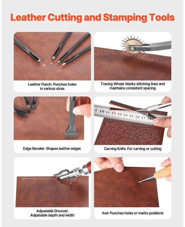 Alt view image 3 of 7 - Leather Working Tools Kit 38 PCS Engraving Punching Stamping Sewing Tools