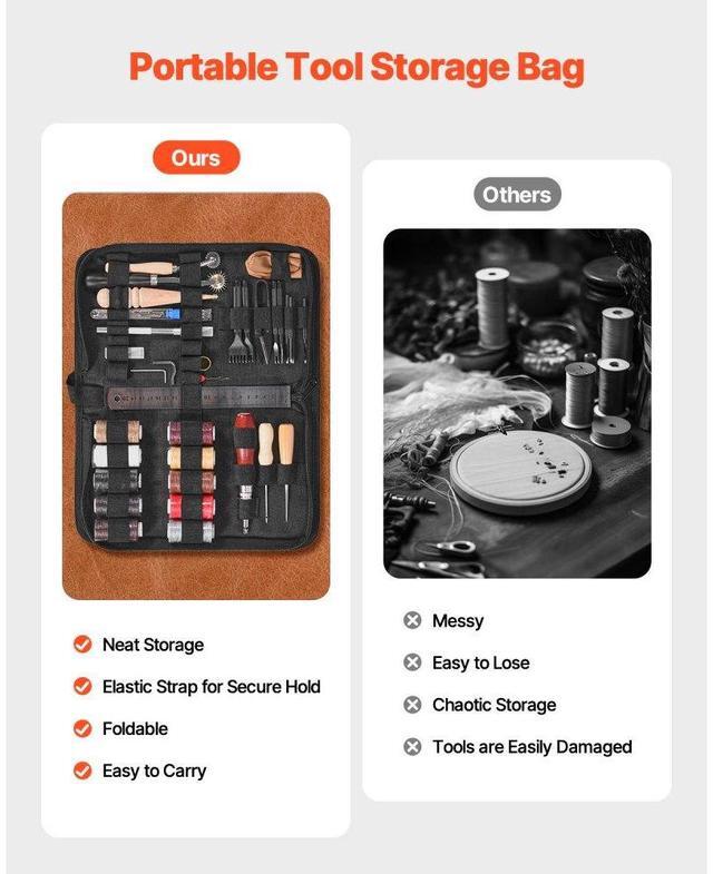 Alt view image 5 of 7 - Leather Working Tools Kit 38 PCS Engraving Punching Stamping Sewing Tools