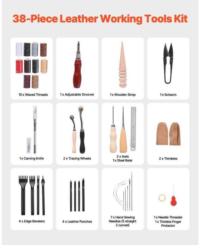 Alt view image 2 of 7 - Leather Working Tools Kit 38 PCS Engraving Punching Stamping Sewing Tools