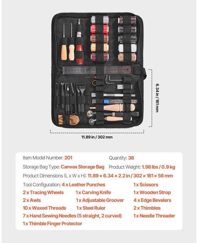 Alt view image 7 of 7 - Leather Working Tools Kit 38 PCS Engraving Punching Stamping Sewing Tools