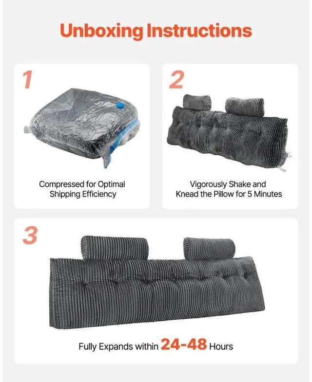 Alt view image 2 of 7 - VEVOR Headboard Pillow, King Size Wedge Headboard Pillow with 2 Side Pockets and 2 Headrests, Bed Wedge Pillow with Washable Flannel Cloth, for Reading, Gaming, Resting, Working in Bed, Grey
