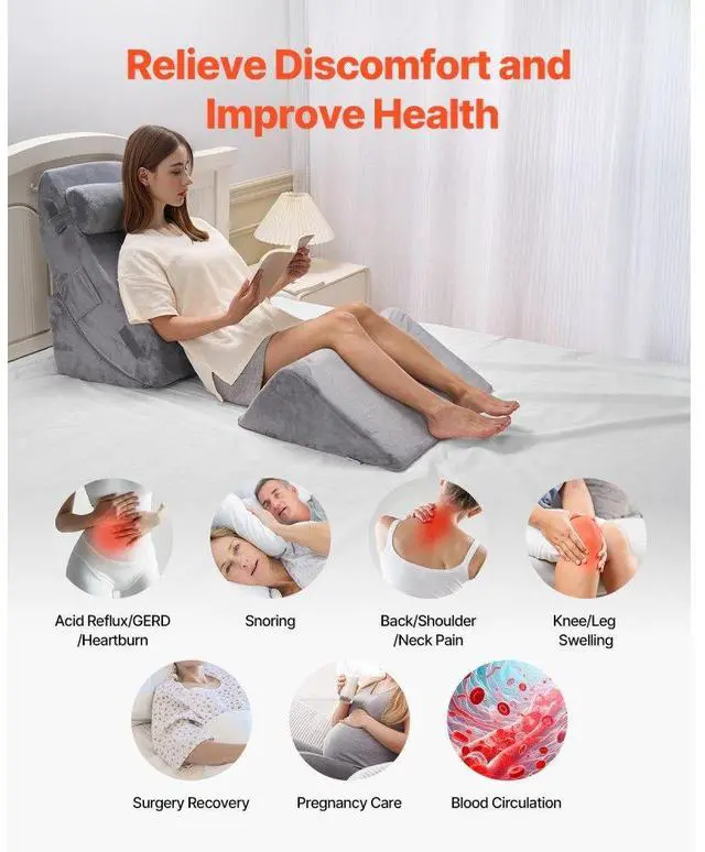 Alt view image 5 of 14 - Orthopedic Bed Wedge Pillow 4 Pcs Adjustable for GERD Sleep Back Leg Neck
