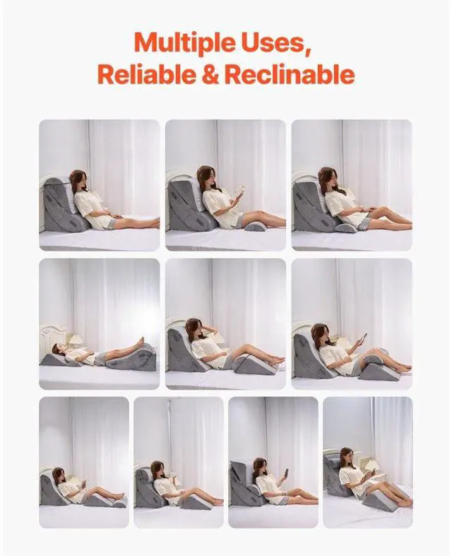 Alt view image 4 of 14 - Orthopedic Bed Wedge Pillow 4 Pcs Adjustable for GERD Sleep Back Leg Neck