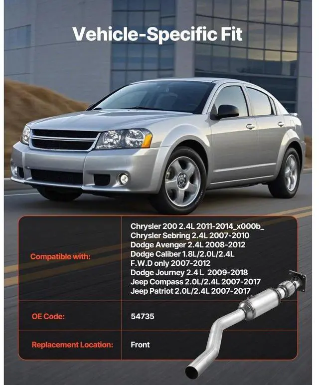 Alt view image 2 of 7 - Catalytic Converter Compatible with Chrysler Dodge Jeep 2.4L L4 Front 54735
