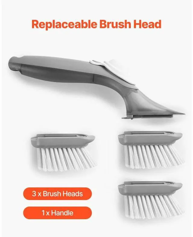 Alt view image 6 of 14 - VEVOR Soap Dispensing Dish Brush, Kitchen Scrub Brushes with 3 Brush Heads, Dish Cleaning Brushes with PP Handle and Curved Bristles, Ideal for Pots, Pans, Sink and Stove