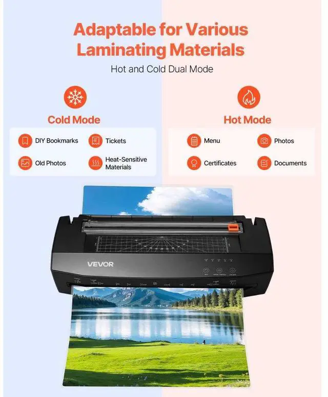 Alt view image 2 of 7 - VEVOR Laminator Machine, Cold and Hot Laminator for Max A3 Paper Size, 1 min Quick Warm Portable Laminator, 3-10 mil Thickness, Ideal for Home, Office, Business, or School Supplies, Black